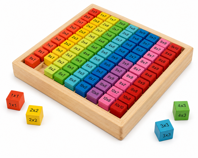 Drewniana tabliczka mnożenia Montessori 100 klocków Centesheet 20×20 cm