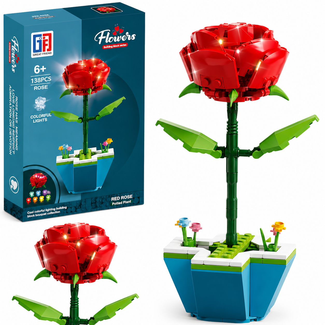 Klocki DIY Róża LED świecąca 138 Elementów Dekoracja Zbuduj Sam