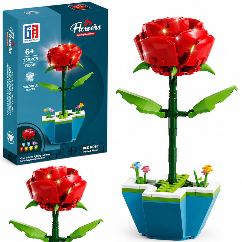 Klocki DIY Róża LED świecąca 138 Elementów Dekoracja Zbuduj Sam