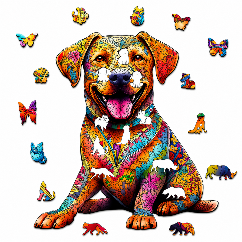 Drewniane Puzzle Układanka Pies Labrador Unikalne Kształty 135el A4 Prezent