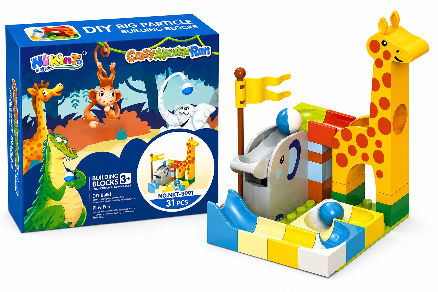KLOCKI TOR KULKOWY MARBLE RUN ŻYRAFA 31 EL DLA DZIECI 3+ PREZENT DIY ZESTAW
