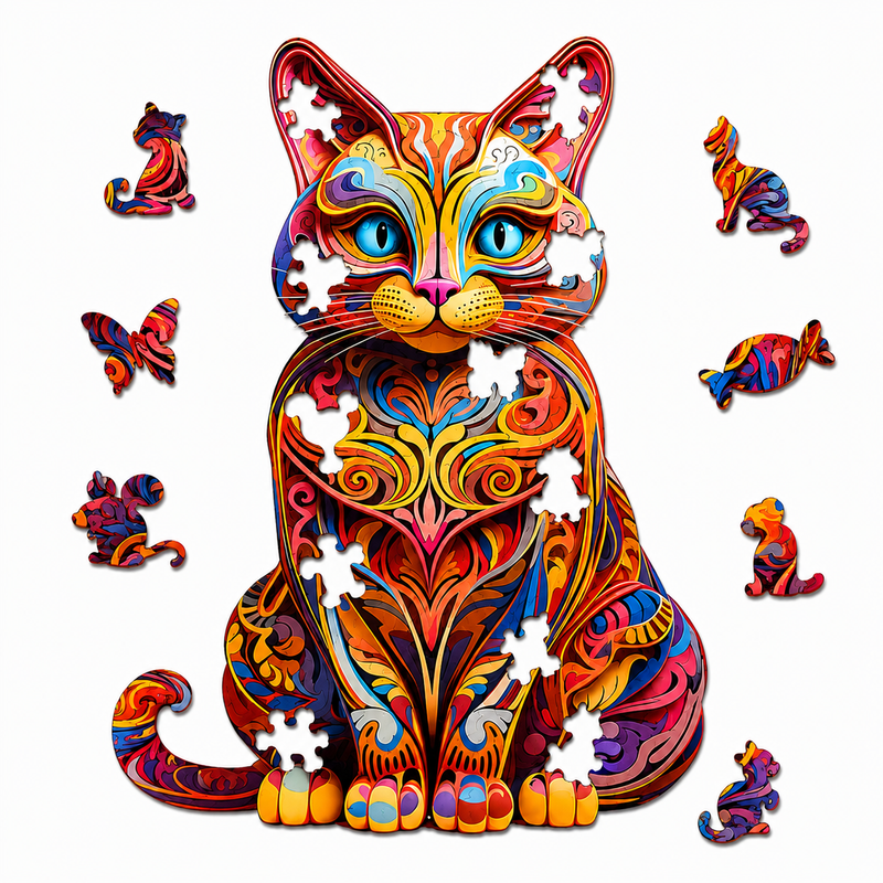 木制拼图 猫咪 彩色 独特动物造型 135块 A4