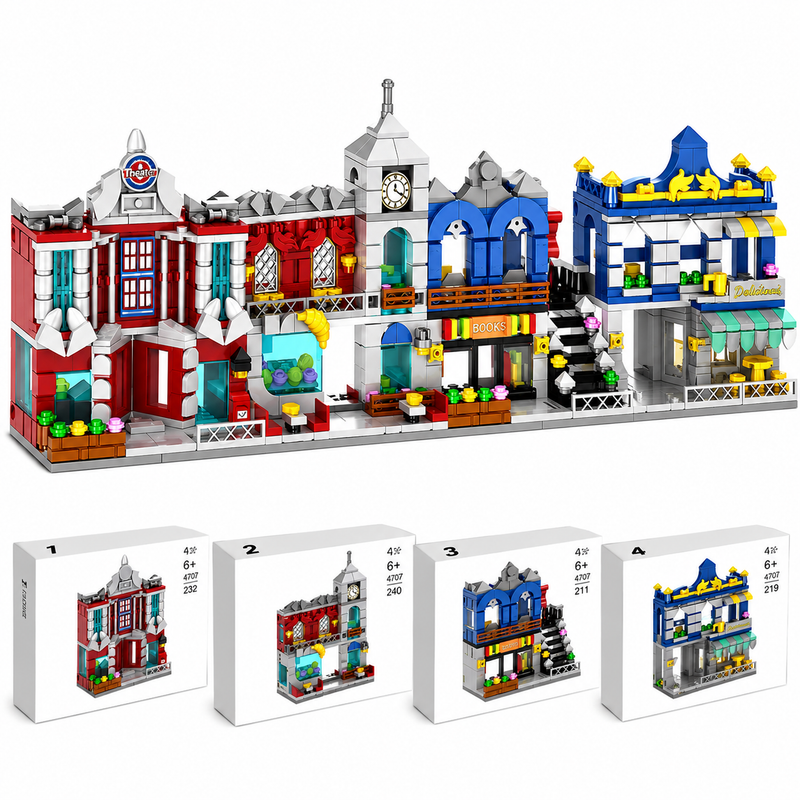 Architektura Klocki Mini Miasto Uliczka Handlowa 902 el. Zestaw 4w1 Prezent