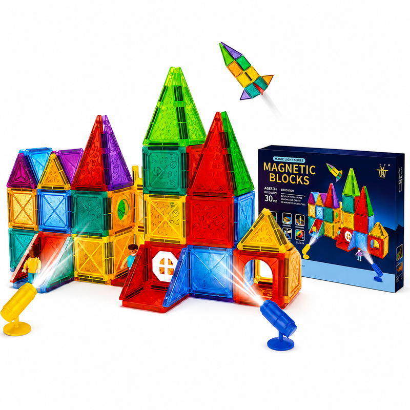 KLOCKI MAGNETYCZNE ŚWIECĄCE LED ZAMEK 3D FIGURKI ZESTAW PREZENT 90 EL 3+