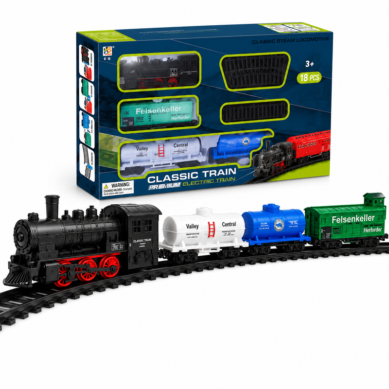 Kolejka Elektryczna Classic Train Pociąg + 3 Wagony + Tory 276 cm