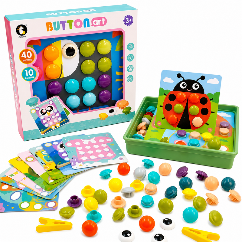 Button Art Puzzle Układanka Edukacyjna 40 Guzików 10 Kart 3+