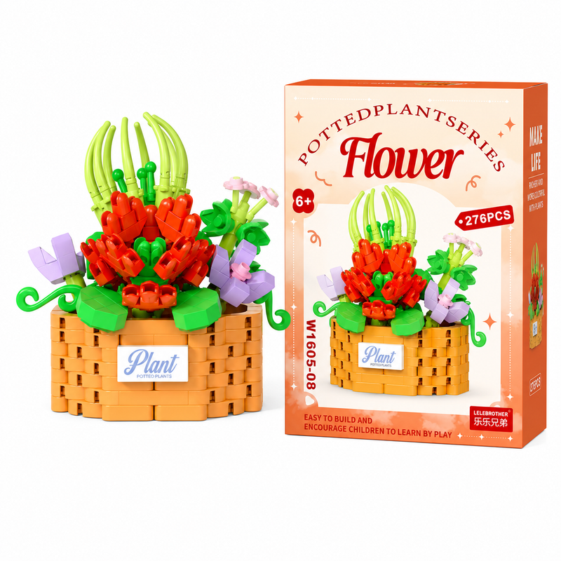 Klocki konstrukcyjne kwiaty w koszyku 276 el Flower prezent dekoracja 6+