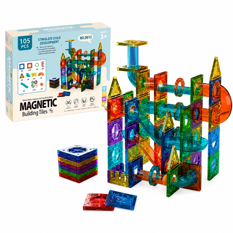 Klocki Magnetyczne 105el. Tor Kulkowy 3D STEM DIY Zestaw dla Dzieci Prezent
