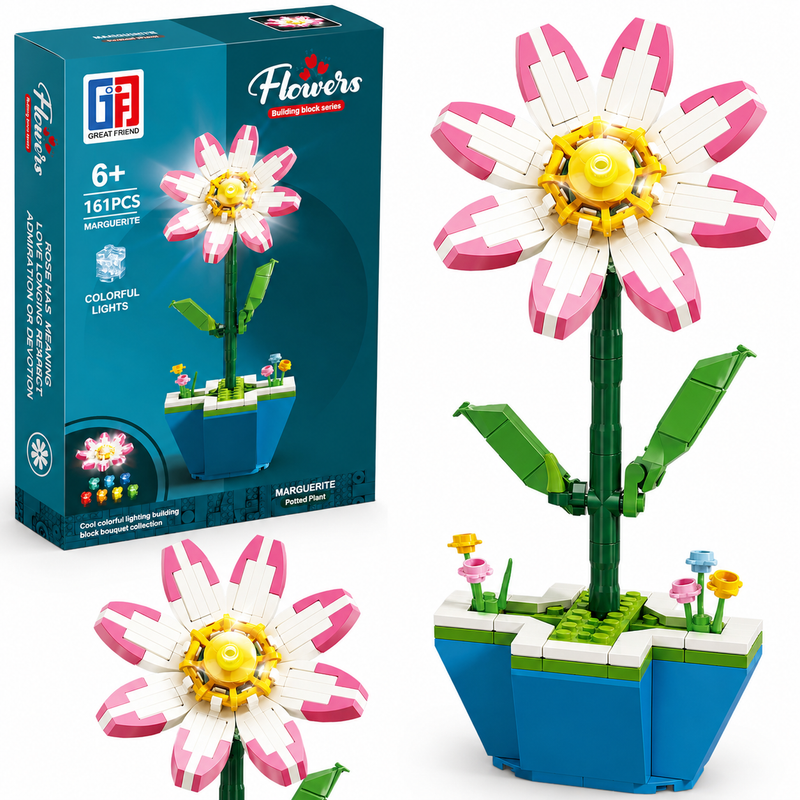 Klocki Flowers – margerytka w doniczce 161 el. z podświetleniem