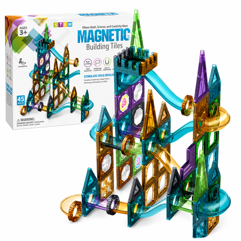 KLOCKI MAGNETYCZNE KULODROM TOR DLA KULEK EDUKACYJNY STEM PREZENT 100EL 3+