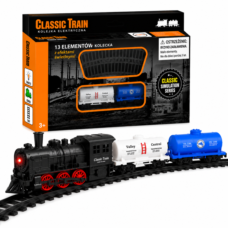 Kolejka Elektryczna Classic Train Pociąg + 2 Wagony + Tory 204 cm