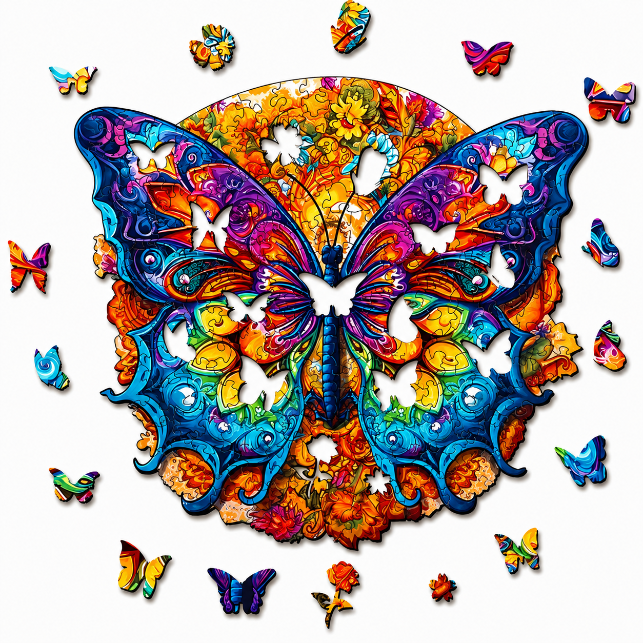 Drewniane Puzzle Motyl Kwiaty Unikalne Kształty Zwierzęta 135el A4 Prezent