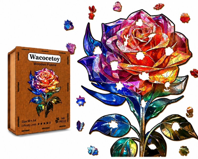 Drewniane Puzzle 3D Róża Organizer Pudełko Prezent A4 140el edu Prezent