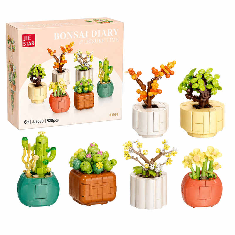 KLOCKI BONSAI DIARY ZESTAW ROŚLIN W DONICZKACH 520 EL PREZENT DIY DEKORACJA