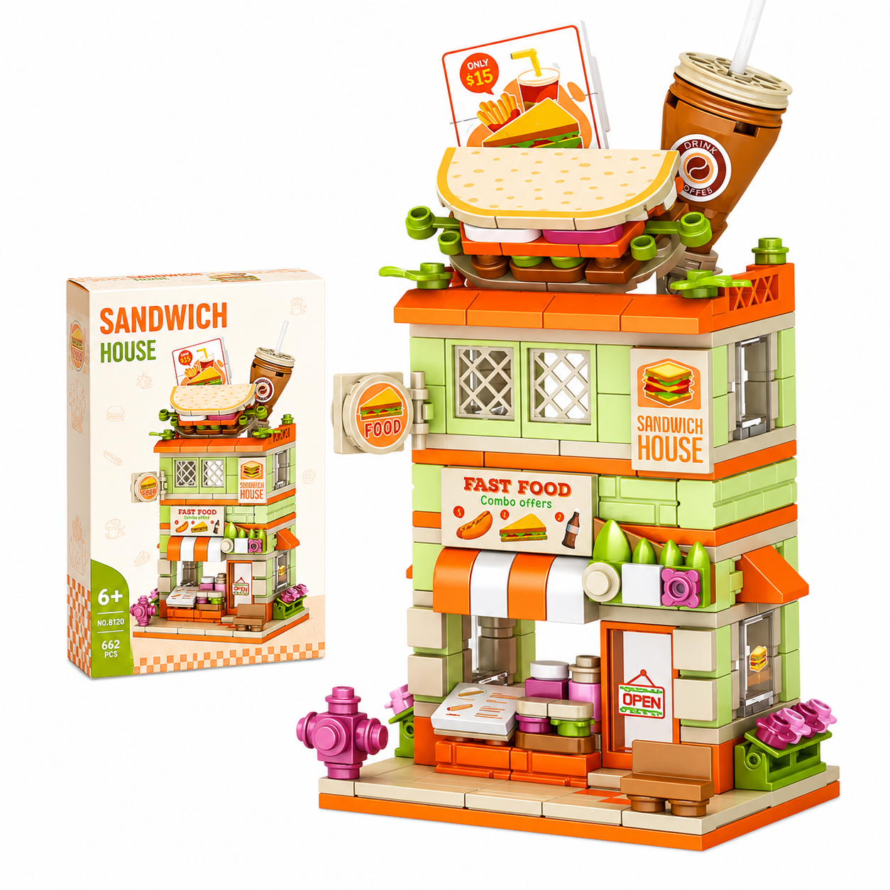 KLOCKI SNACK BAR SANDWICH MINI BUDYNEK FAST FOOD ZESTAW KLOCKÓW 270 EL
