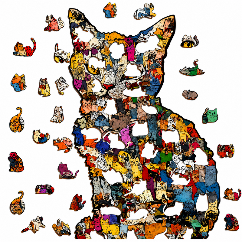 Drewniane Puzzle Kot 3D Dekoracja Organizer Pudełko Prezent 194 Elementów L