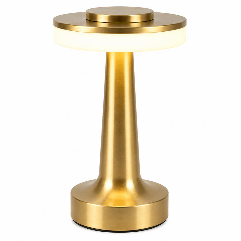 Lampa Stołowa LED Złota Metalowa Dotyk USB Bezprzewodowa 3 Kolory Światła