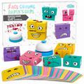 Face Change Cube – drewniana gra emocji, 16 kostek, 72 karty, dzwonek 3+