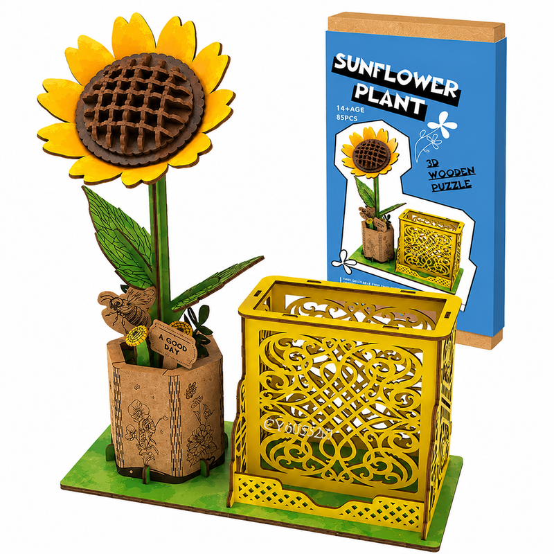 Drewniane Puzzle 3D Słonecznik Kwiat Model DIY Dekoracja 85el Prezent 14+