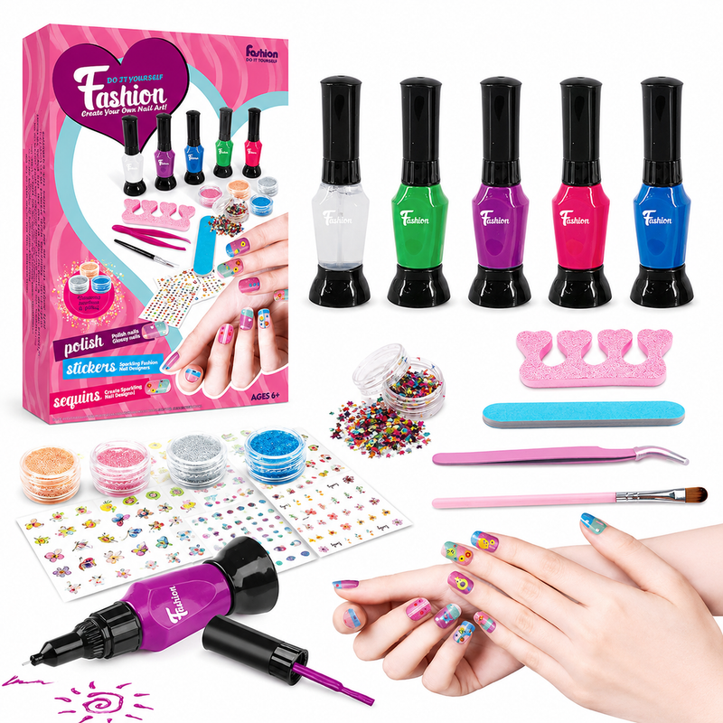 Zestaw do manicure dla dzieci Nail Art Fashion lakiery brokat naklejki