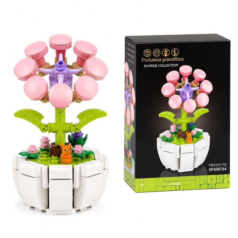 BUILDING BLOCKS FLOWER PINK PORTULACA 152 PCS DIY GIFT HOME DECOR TOP