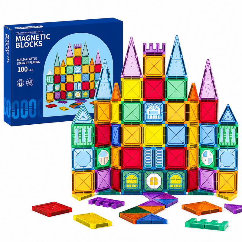 KLOCKI MAGNETYCZNE ZESTAW STEM KONSTRUKCYJNE DIY ZABAWKA 3D 100el EDU 3+
