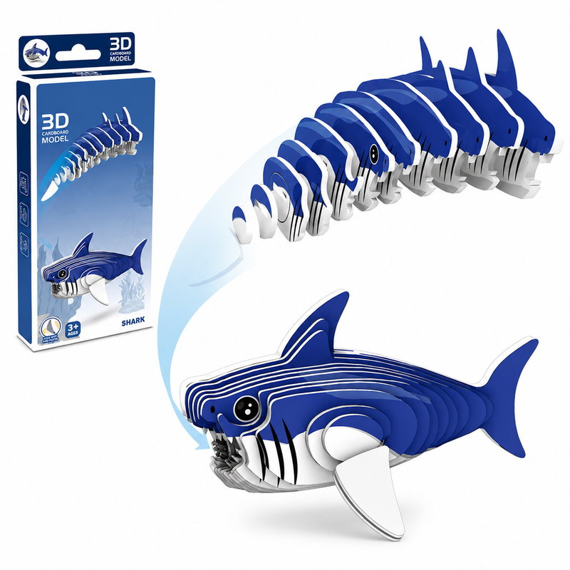 Kartonowe Puzzle 3D Rekin Ocean Model Warstwowy DIY Ozdoba Prezent Edu 3+