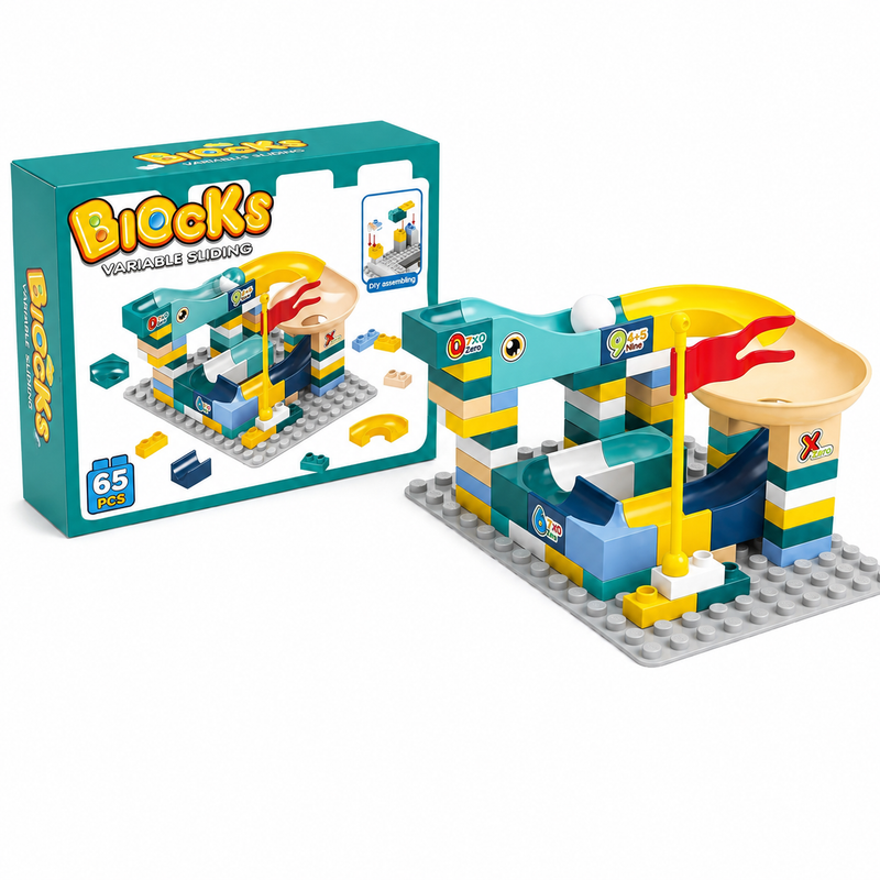 TOR KULKOWY MARBLE RUN Z KLOCKÓW 65 EL DLA DZIECI 3+ BLOCKS DIY SLIDEWAY XL