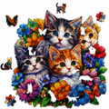 Drewniane Puzzle Koty Kwiaty Unikalne Kształty Zwierzęta 85el A5 Prezent