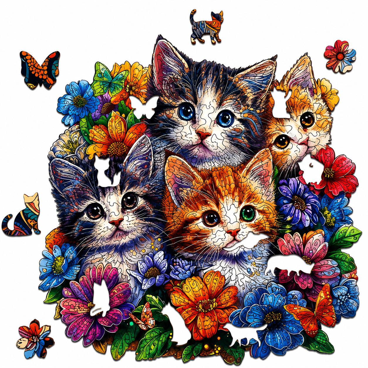 Drewniane Puzzle Koty Kwiaty Unikalne Kształty Zwierzęta 85el A5 Prezent