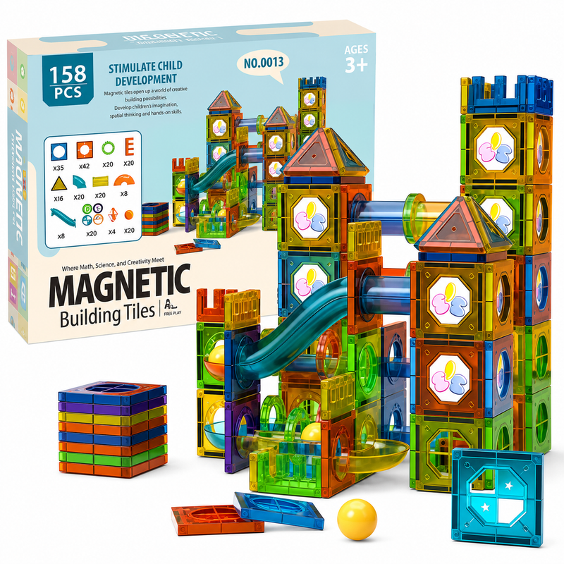 Klocki Magnetyczne 158el. Tor Kulkowy 3D STEM DIY Zestaw dla Dzieci Prezent