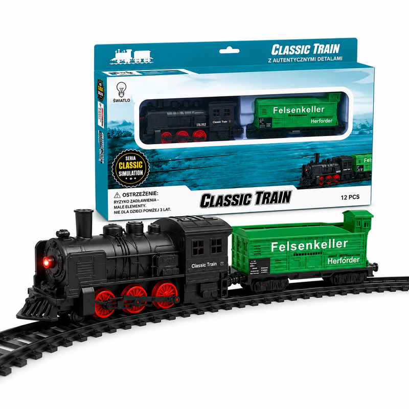 Kolejka Elektryczna Classic Train Pociąg + Światło + Tory 204 cm