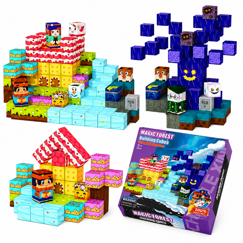 Klocki Magnetyczne Kostki 3D Piksele Magiczny Las 100 el edu Zestaw PREZENT