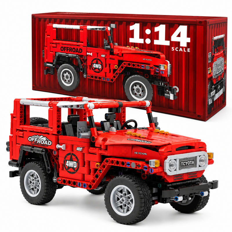 Klocki konstrukcyjne Samochód Terenowy 4x4 Czerwony 1:14 Pull-Back – 910 elementów