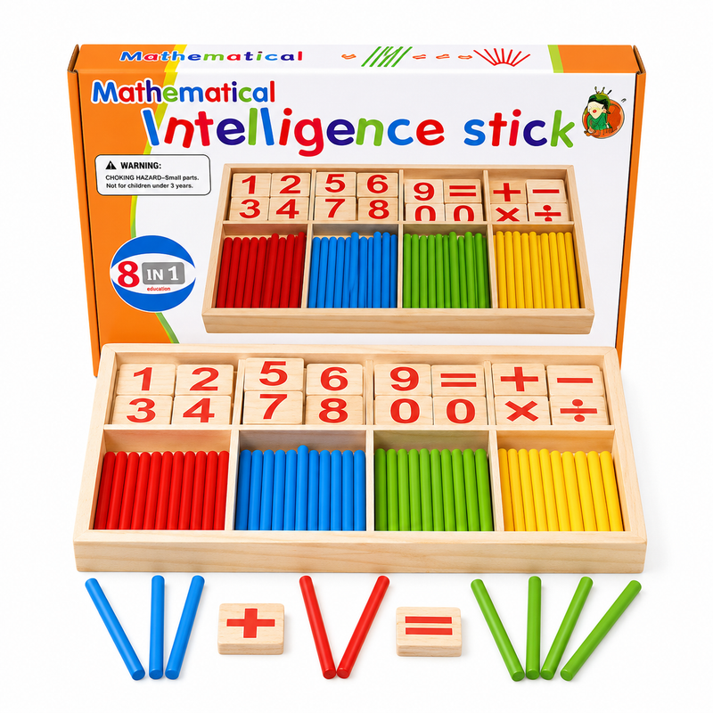 GRA EDUKACYJNA DREWNIANE PATYCZKI DO LICZENIA MONTESSORI MATEMATYKA 3+