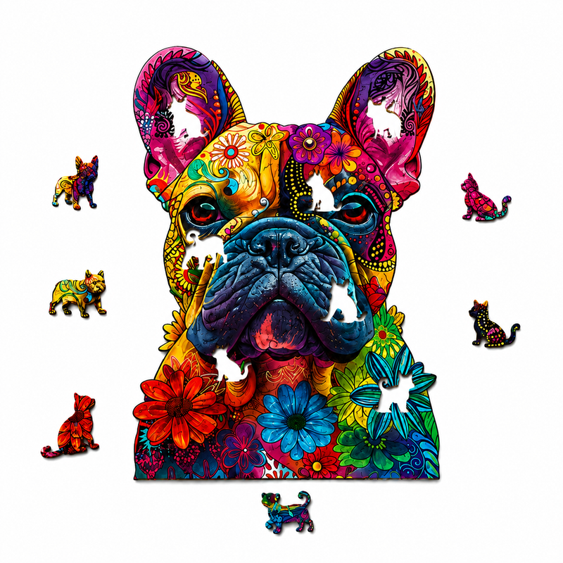 Puzzle Drewniane Kwiecisty Buldog Francuski A4 135el Unikalne Prezent