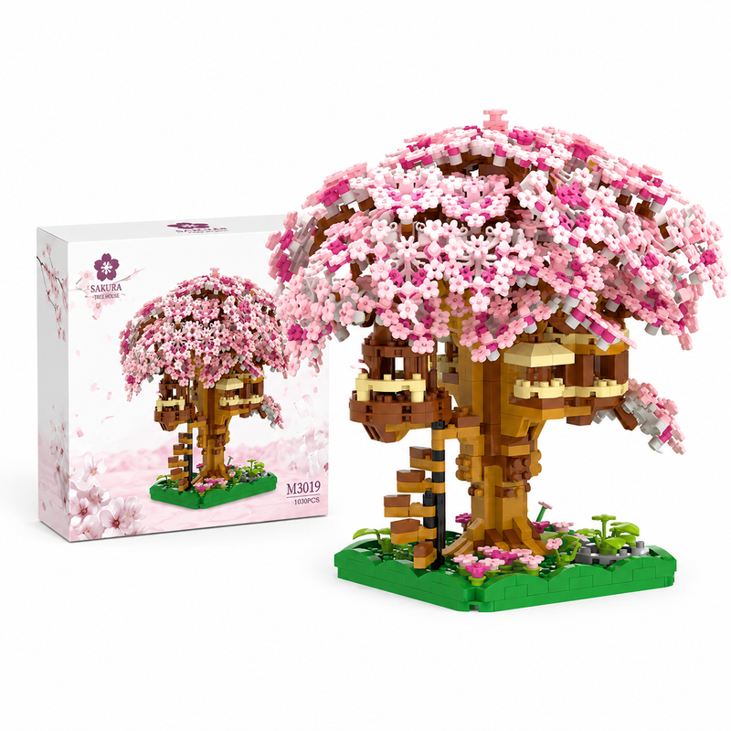 Klocki Konstrukcyjne Domek na Drzewie Różowa Sakura Kwiaty Wiśni 3D