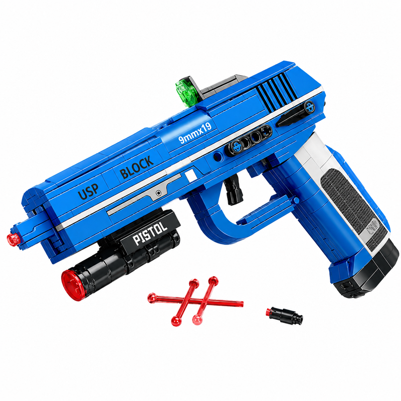 Klocki konstrukcyjne Pistolet USP 3w1 Niebieski – 312 elementów