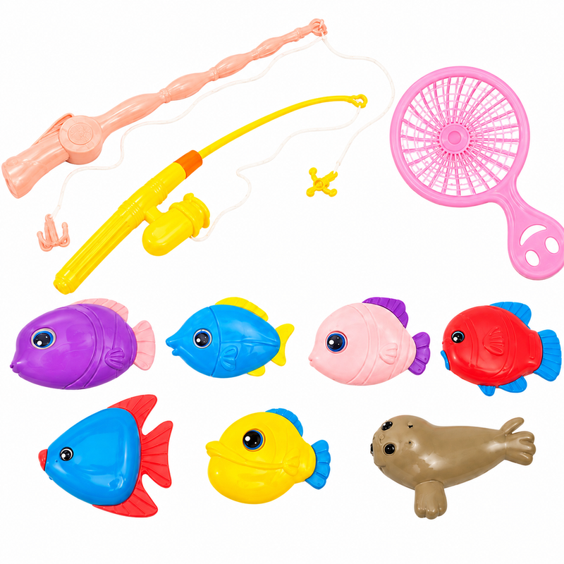Magnetic Game Fishing 2 Rods Landing Net 7 Animals