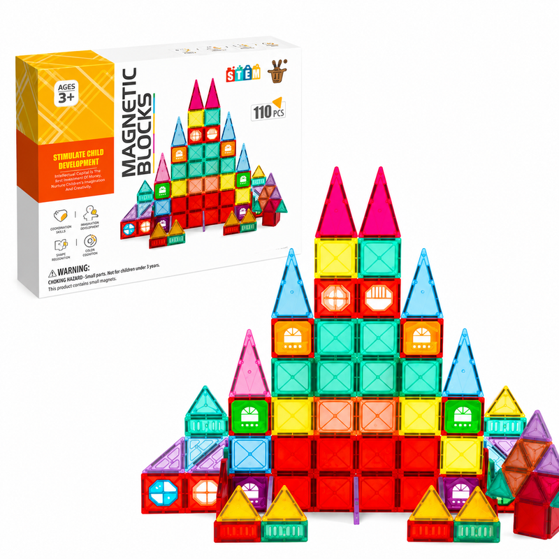 KLOCKI MAGNETYCZNE ZESTAW STEM KONSTRUKCYJNE DIY ZABAWKA 3D 110el EDU 3+