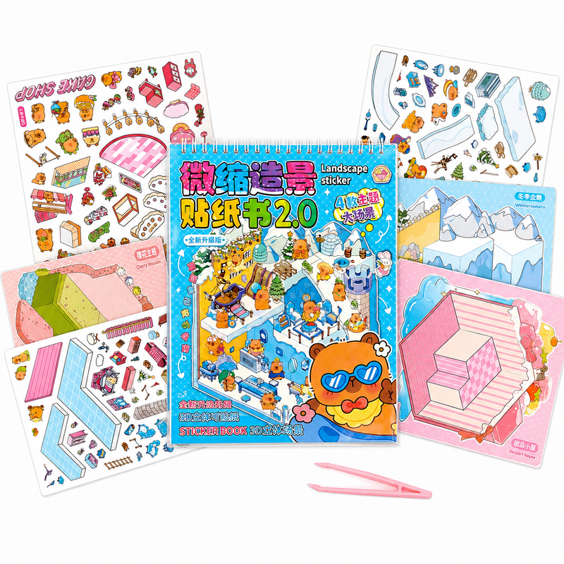 KSIĄŻECZKA Z NAKLEJKAMI 3D STICKER BOOK DLA DZIECI 4 SCENY 8 ARKUSZY