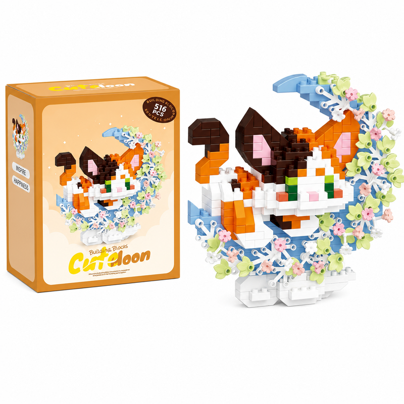 MIKROKLOCKI KOT W KWIATACH 516 EL FIGURKA DIY PREZENT MINI KLOCKI HIT 3+