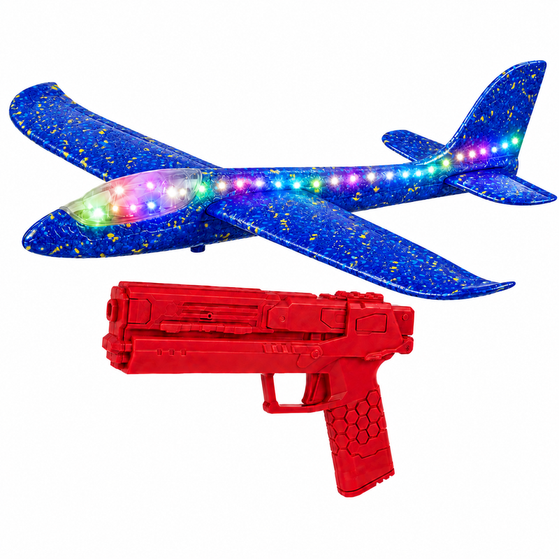 Samolot styropianowy piankowy Z WYRZUTNIĄ wystrzeliwany Pistoletem LED 37cm