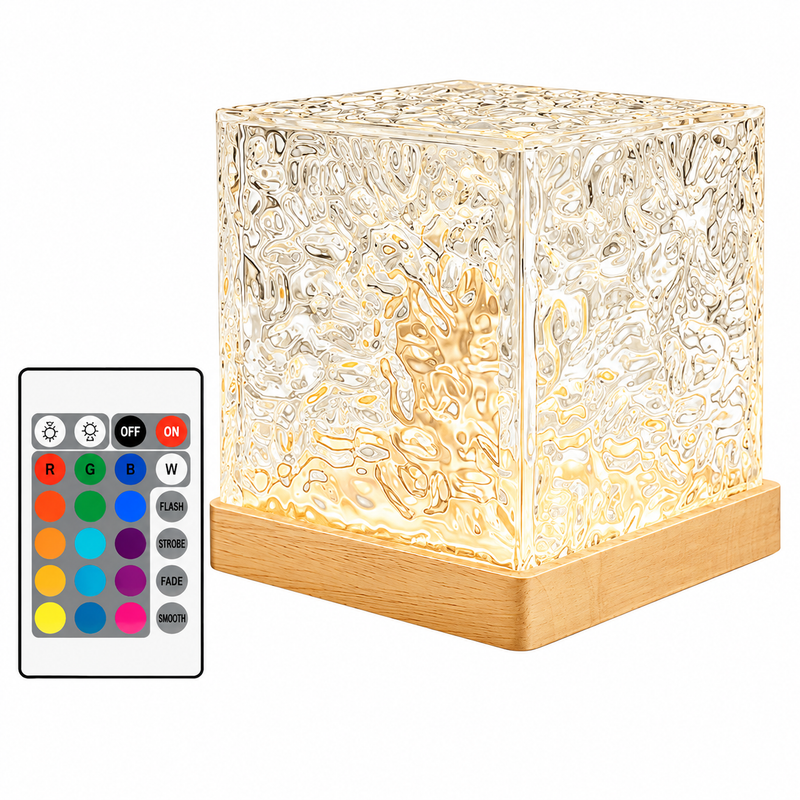 Lampka Nocna LED RGB Kostka Kryształowa Projektor Wody Pilot Akumulator