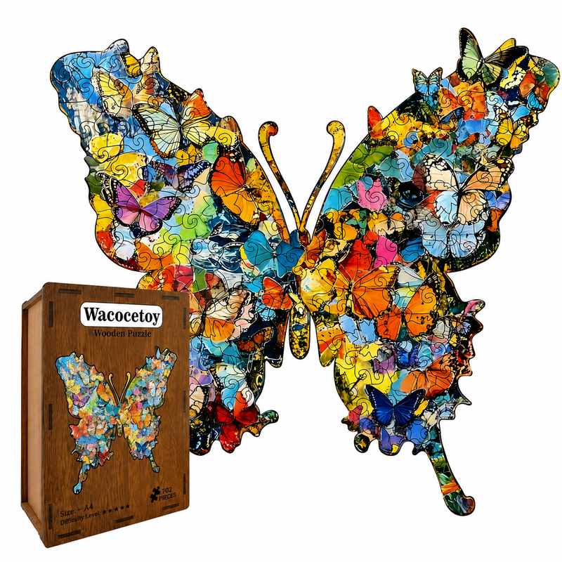 Drewniane Puzzle Motyl 162el. A3 w Pudełku Organizer Dekoracja edu Prezent
