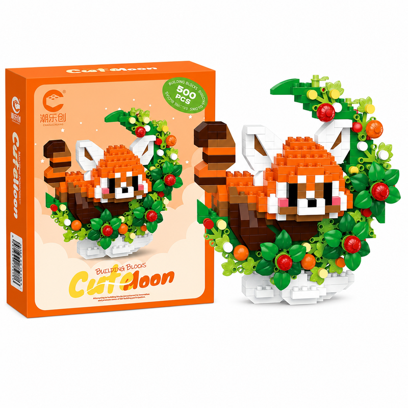 Mikroklocki panda czerwona 500 el figurka dekoracyjna DIY kolekcjonerska
