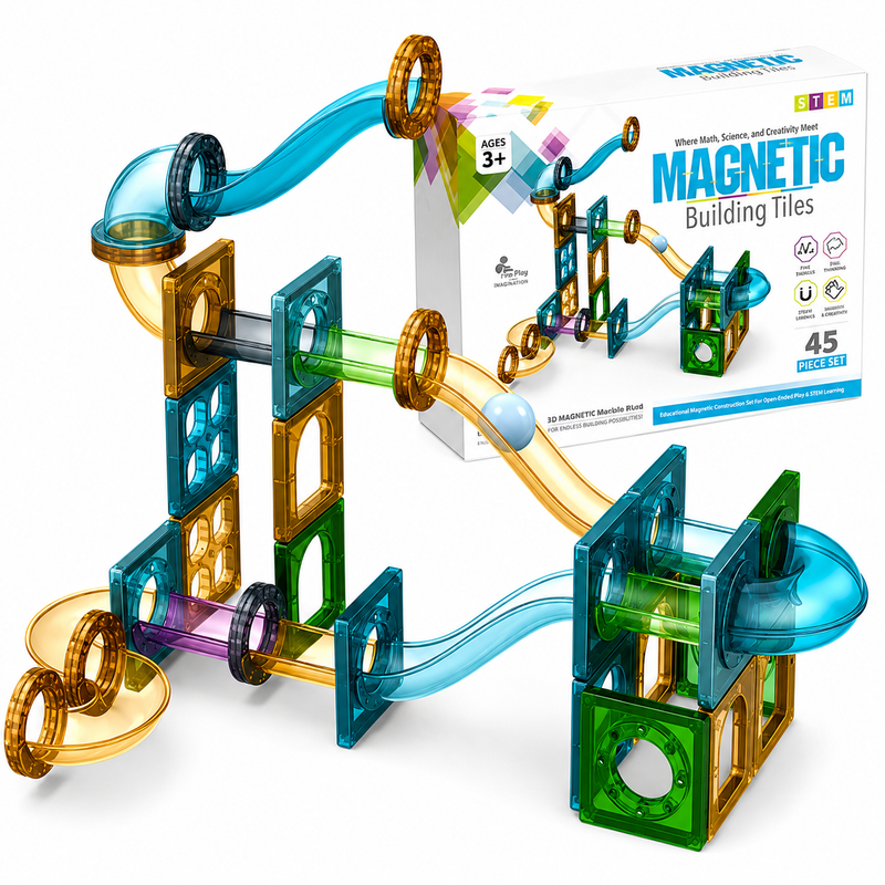 KLOCKI MAGNETYCZNE KULODROM TOR DLA KULEK EDUKACYJNY STEM PREZENT 45 EL 3+