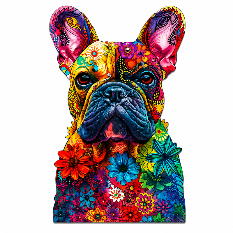 Puzzle Drewniane Kwiecisty Buldog Francuski A5 85el Unikalne Prezent