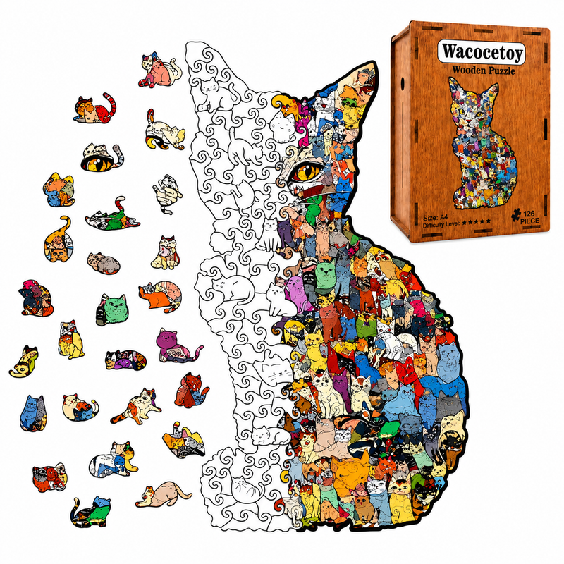 Puzzle Drewniane Kot 126el Skarbonka Wacocetoy A4 Unikalny Kształt Prezent