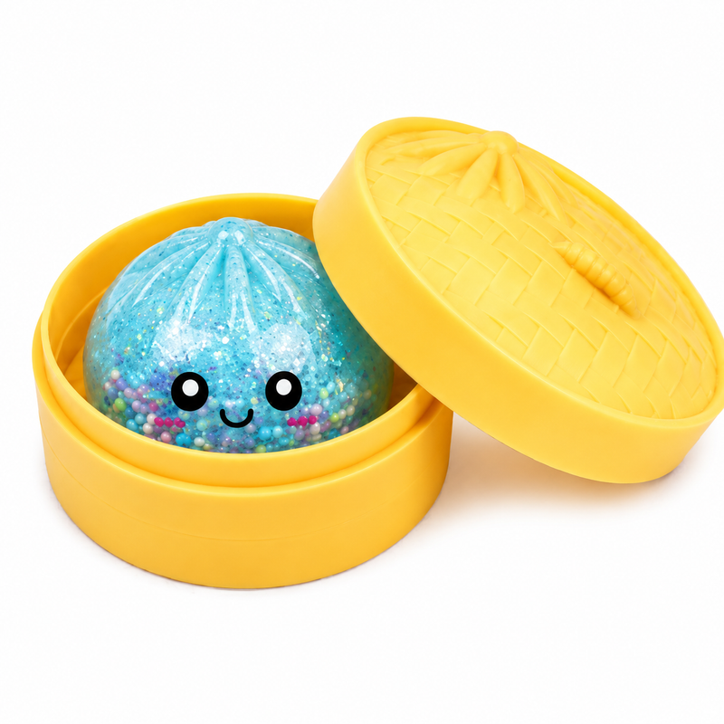 GNIOTEK Pieróg ANTYSTRESOWY GLITTER SQUISHY Z KORALIKAMI W KOSZYCZKU